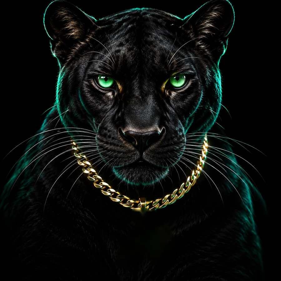 The IDigitalAKKi panther wearing the swinging gold-and-emerald A locket